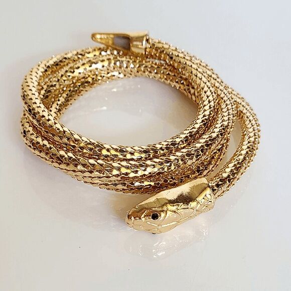 ✨🐍 2PCS Gold Snake Bendable Design Blingy Statement Bracelet & Necklace Set NEW - Picture 6 of 16